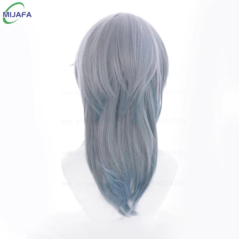 عالية الجودة الأحد شعر مستعار تأثيري HSR الأحد شعر مستعار رمادي أزرق التدرج مقاومة للحرارة الاصطناعية الشعر أنيمي تأثيري الباروكات + غطاء شعر مستعار #5