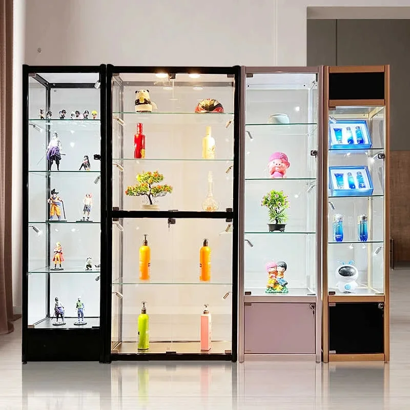 custom.High Quality Full LED Light Aluminum Frame Jewelry Showcases Display Show Cabinet Retail Store Glass Show