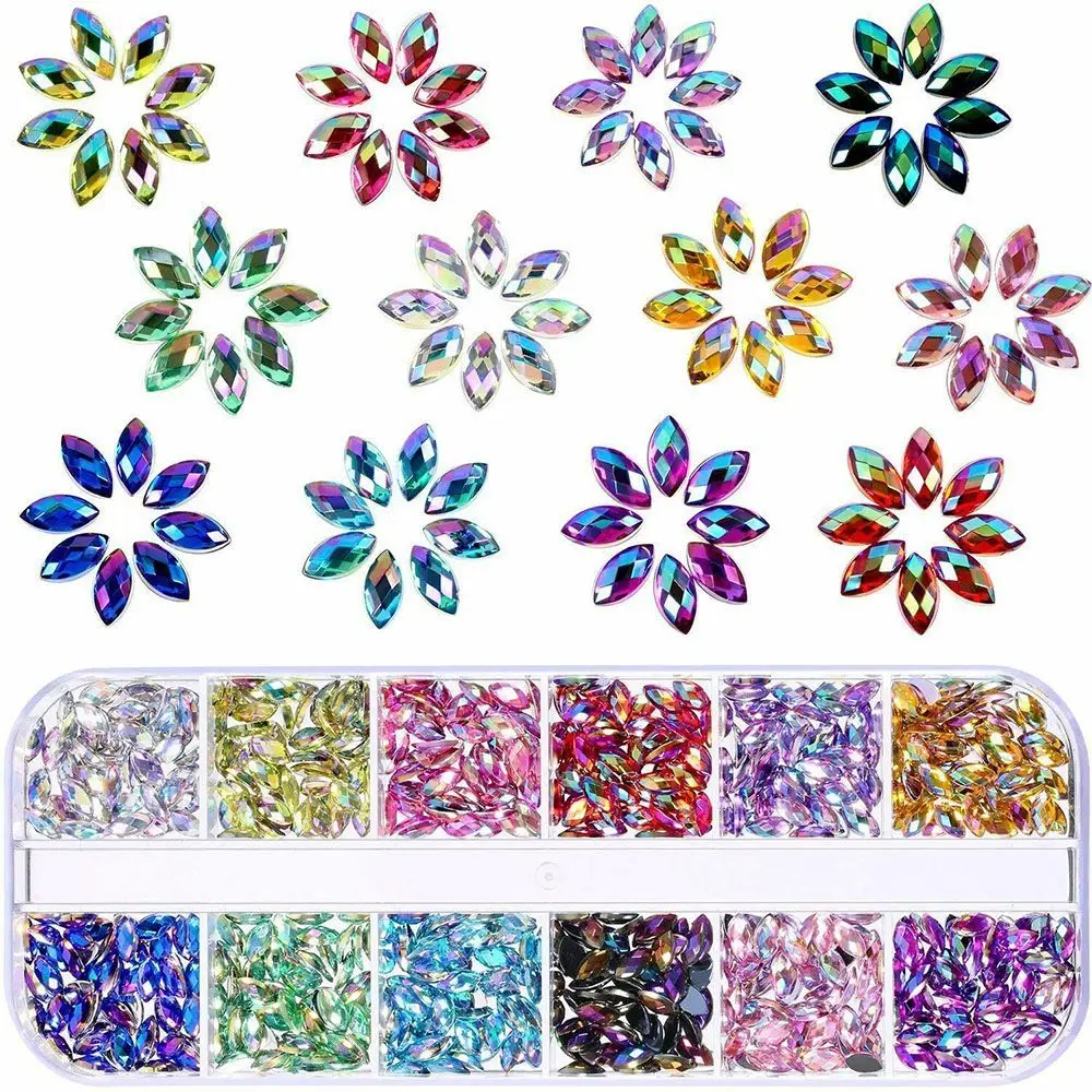 12 rasters/doos bedels mode gemengde kleur 3D glitter gezicht lichaam versiering kristal edelstenen paard oog AB strass nageldecoraties