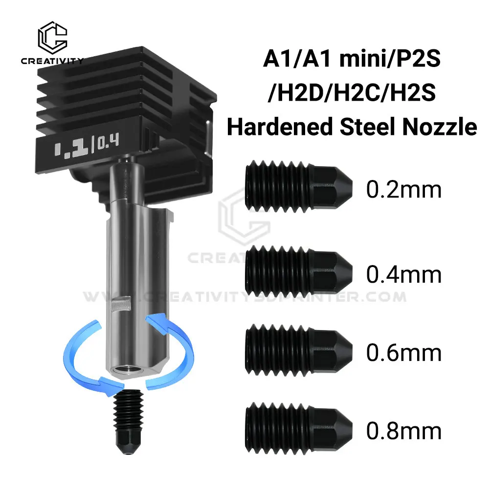 

For Bamboo Lab A1/A1 mini/P2S/H2D/H2C Hardened Steel Nozzle 0.2/0.4/0.6/0.8MM Fast Speed Hot End 3d Printer Assembly Accessories