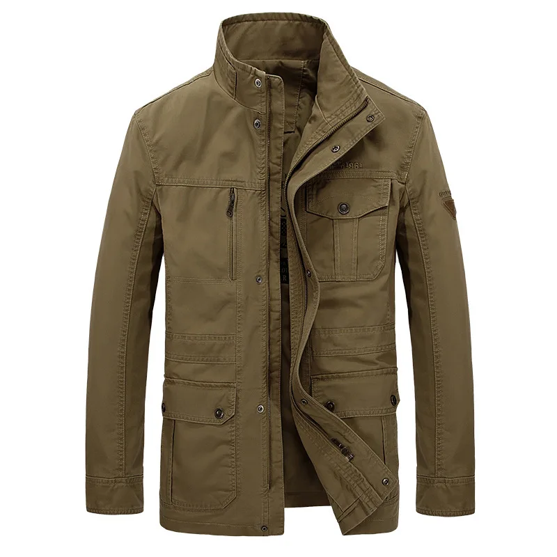 Chaqueta militar de algodón de talla grande para hombre, ropa de negocios, abrigo de ejército medio-largo, chaqueta Masculina con múltiples bolsillos, L-8XL