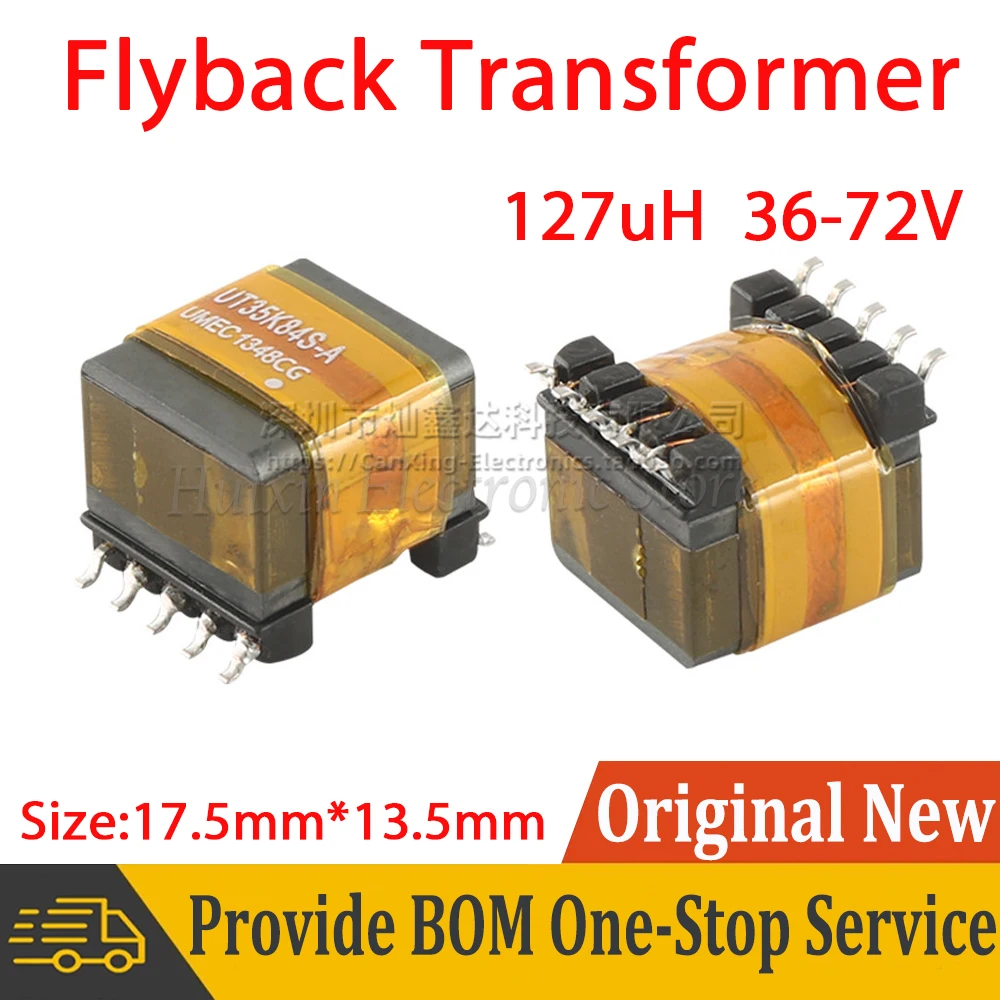

2pcs SMD EP13 Type POE Flyback Transformer Power Inductance 127uH 36V-72V 1:0.25 4:1 48V to 12V 1A UT35K84S