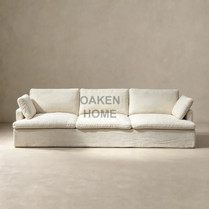 OAKEN  America Luxury Living Room Furniture  Set Customized Linen Fabric Cloud Sofa Down-filled Seat Cushion Home Furniture