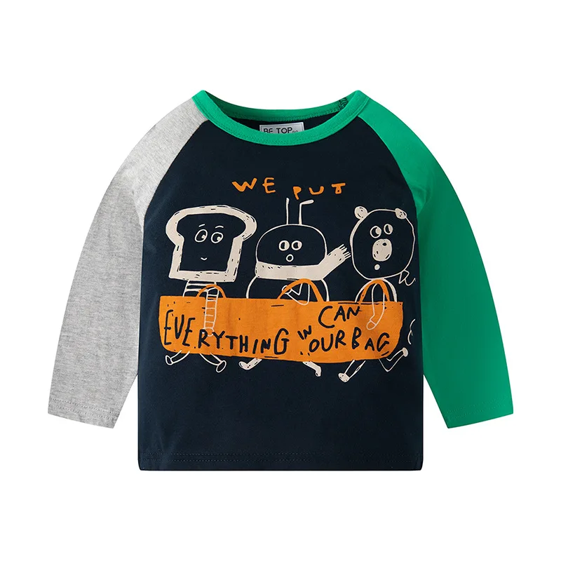 

025 Promotion New Long Sleeve T-shirt Cotton Spring and Autumn Edition Color blocked Trendy Cartoon Korean Edition Western Style