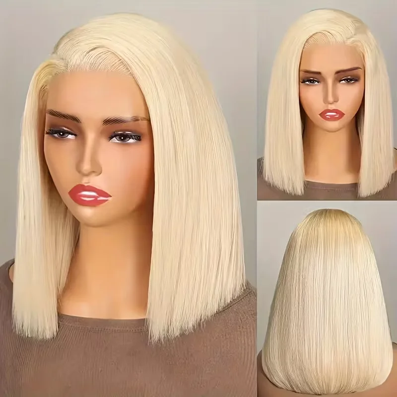 Pelucas de cabello humano rubio 613 HD transparentes con frente de encaje, densidad 200, de 8-14 pulgadas, 13x6, corte bob corto, para mujeres.