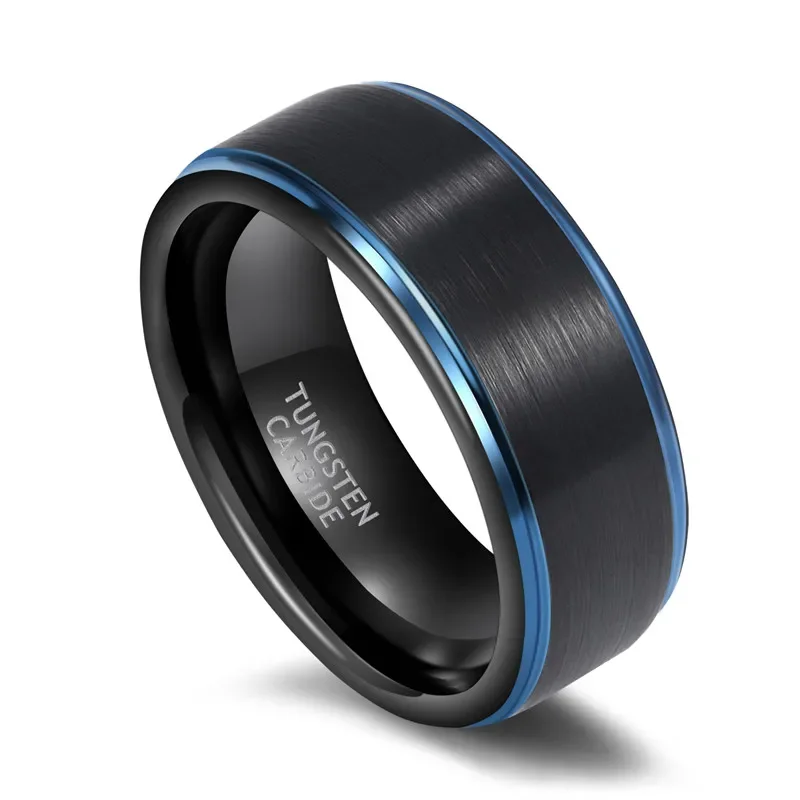 Somen 6mm 8mm Women Men Black Ring with Blue Line Brushed Tungsten Carbide Daily Jewelry Unisex Chic Rings Dark Color