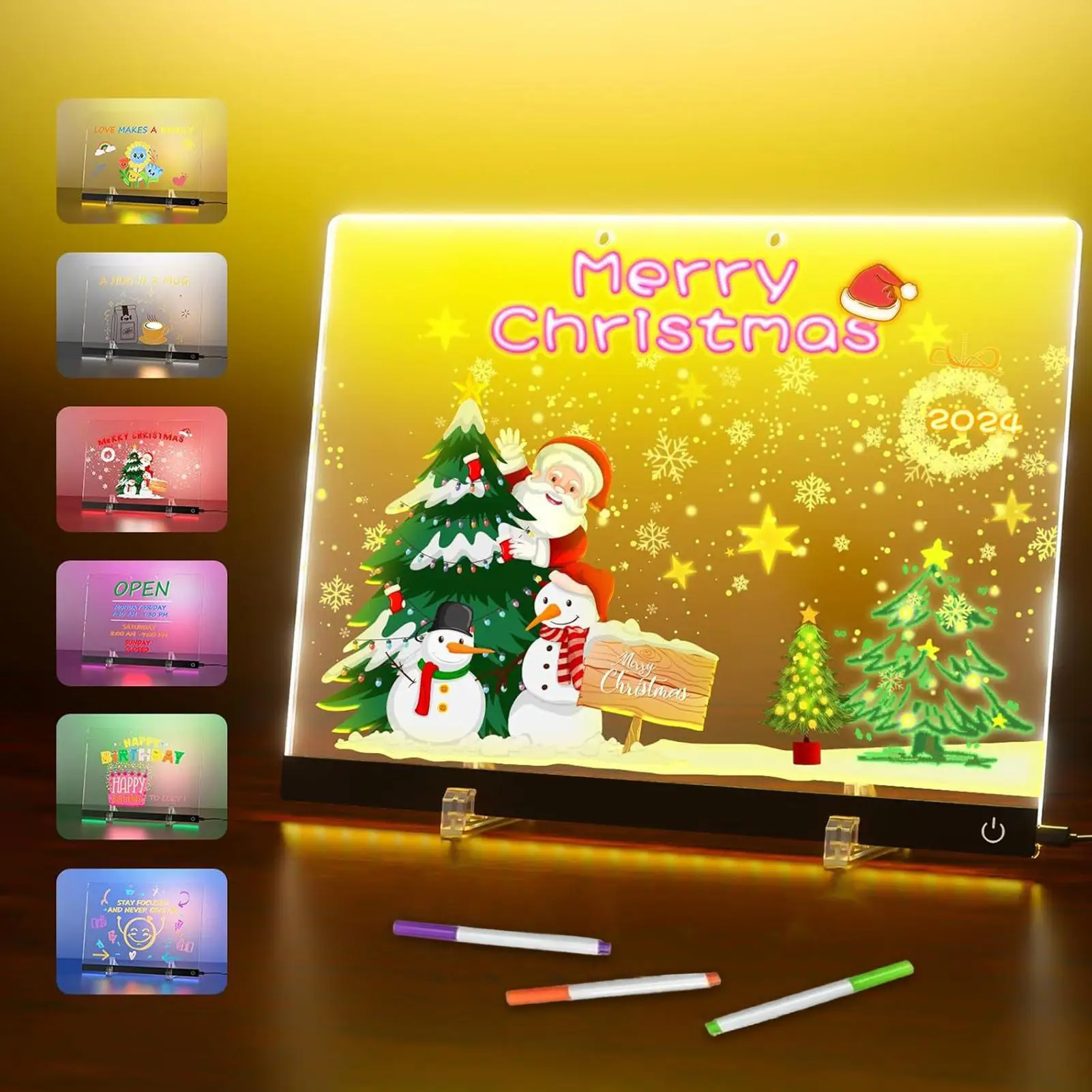 Led 노트 보드 휴대용 조정 가능한 밝기 태블릿 12 색 펜 어린이를위한 Led 메시지 보드 소년 소녀 학교 교실 홈