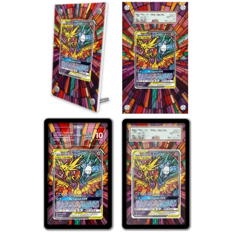 Display de Arte Anime para Pokémon Sol e Lua Zapdos Moltres Articuno, Presentes de Arte de Anime e Jogos, Estojo Protetor de Acrílico, Chaveiros e Brinquedos