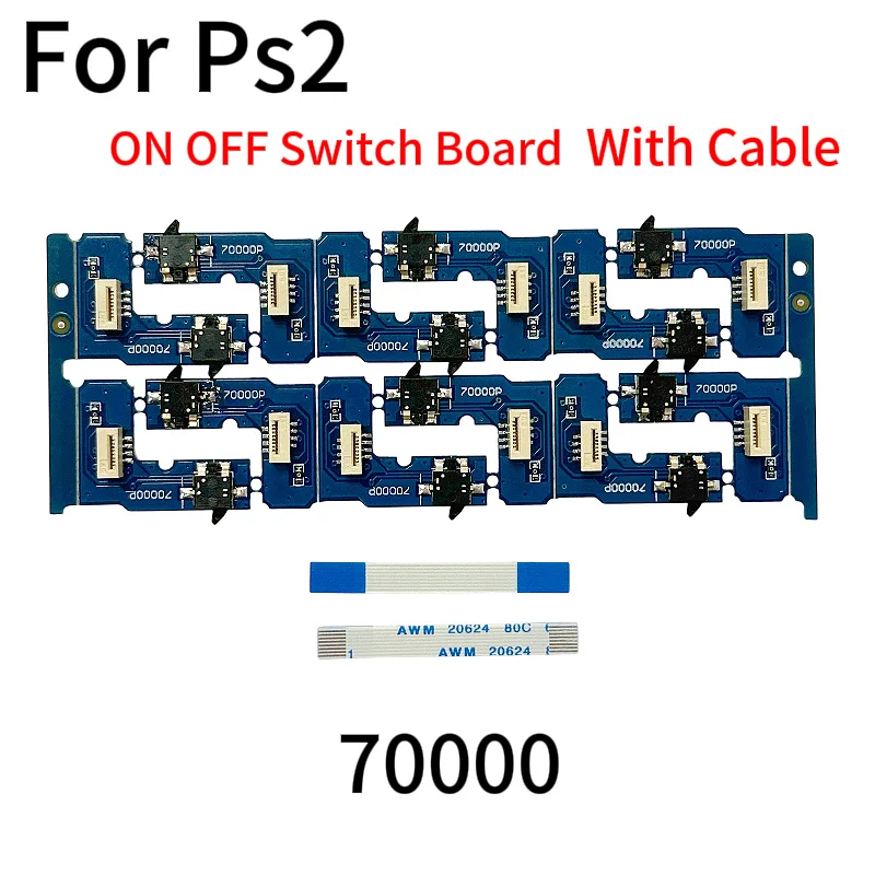 20pcs Power Switch PCB Board for PS2 70000 7000X Power ON/OFF Board Reset Switch Board with Flex Ribbon Cable for PS2 7W Console
