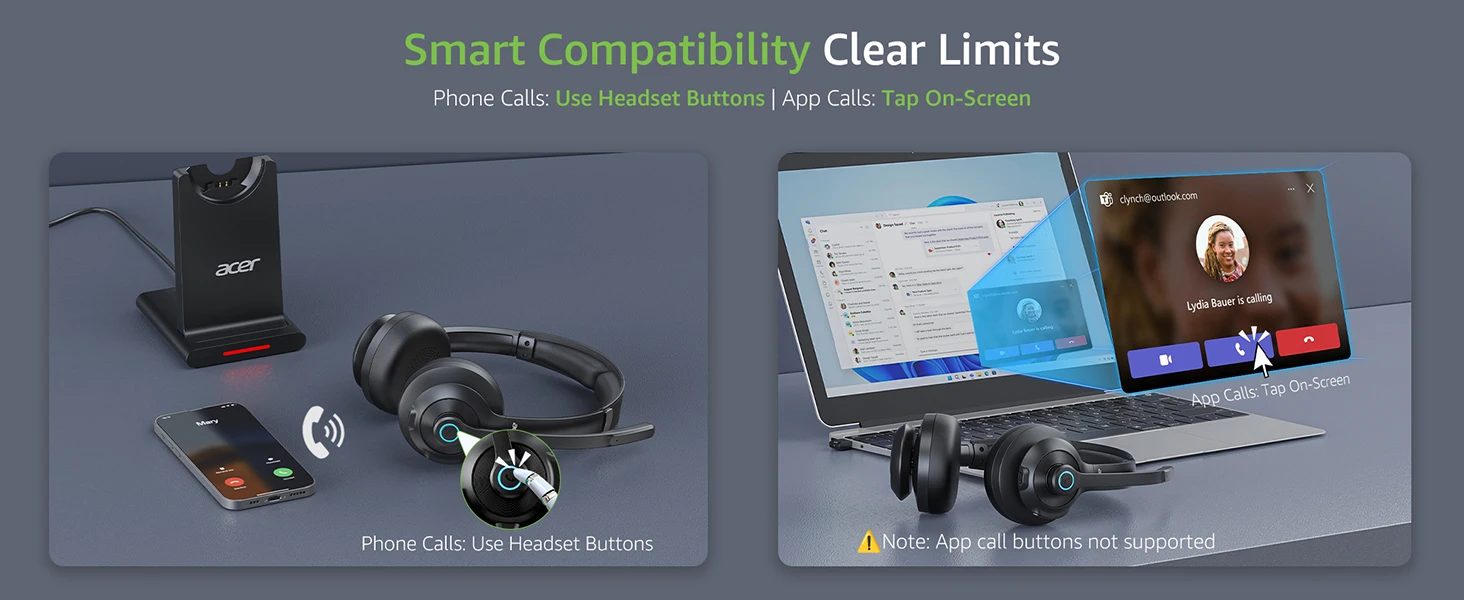NEUE Acer HB02 Kabellose Headsets für die Arbeit 2,4G Bluetooth 5.3 Dual-Mode-Kopfhörer ENC Kristallklare Anrufe Mikrofon USB-Dongle für PC – Detail 8