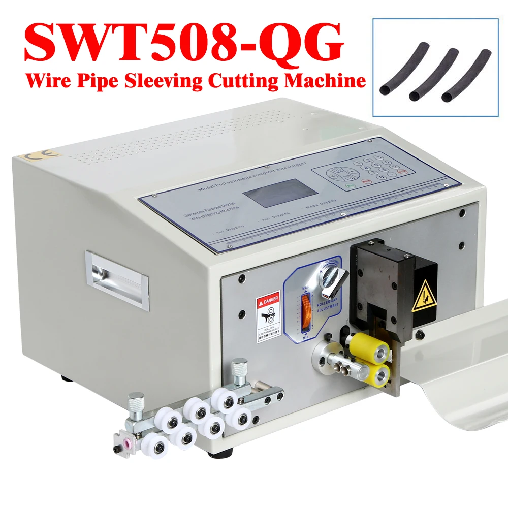 SWT508 QG Automatic Computer Wire Pipe Silica Plastic PVC Wire Tube Cable Sleeving Cutting Machine 200W Cutter Tool 220V 110V