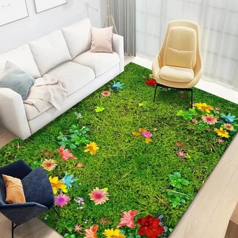 Alfombra de salón verde con flor de manzanilla de primavera, decoración de granja Rural para interiores y exteriores, alfombra de área grande para acampar, alfombra para gatear para niños