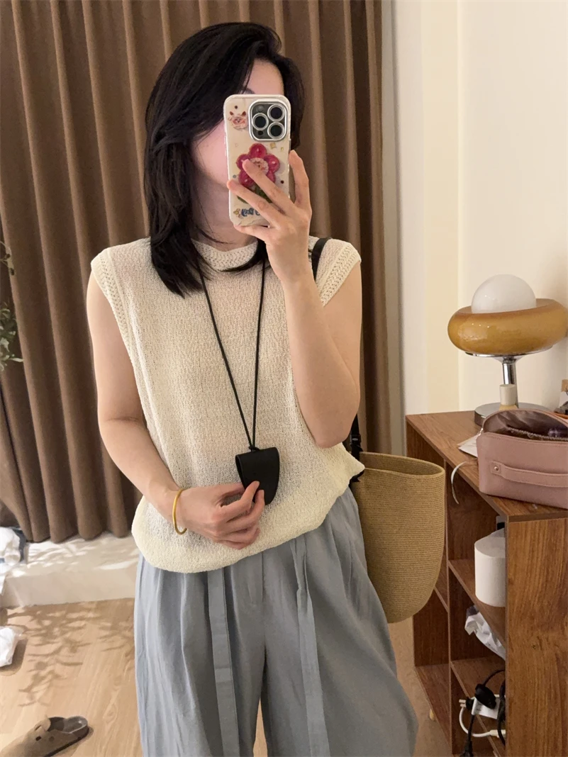 

Cool round Ne Svel Vest Top Thin Design Sensation Summer Clothing Small Roll Home Linen Fabric Comfortable Women's Top