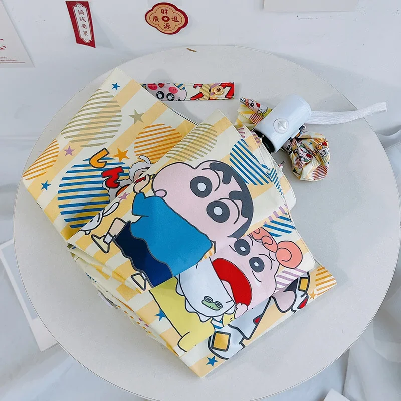 BANDAI Crayon Shin Chan Anime Figura Ombrello Automatico Soleggiato Ombrello Animazione Periferica Del Fumetto Creativo Regalo Per Bambini Giocattolo