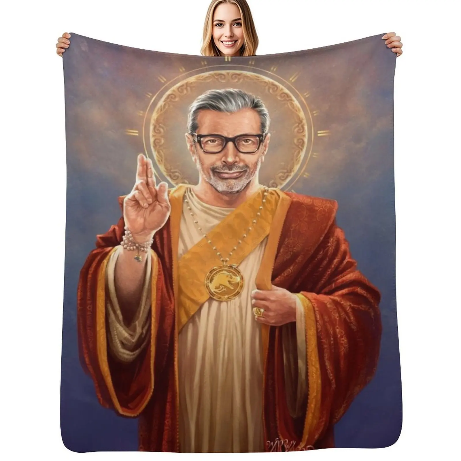 

Saint Jeff of Goldblum - Jeff Goldblum Original Religious Painting Throw Blanket Warm Cozy Throw Blanket for Living Room Couch