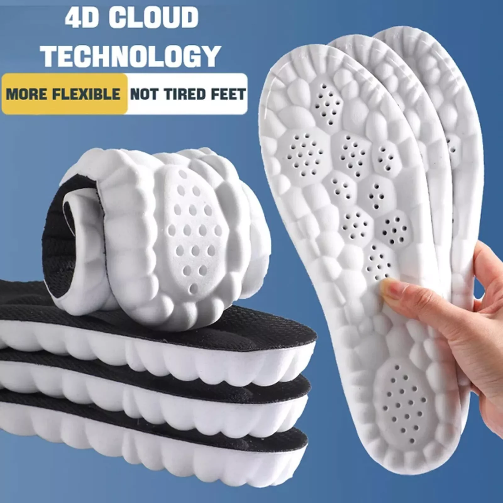 4D Cloud Technology Insoles Hiking Trainer Inner Soles Inserts Breathable Work