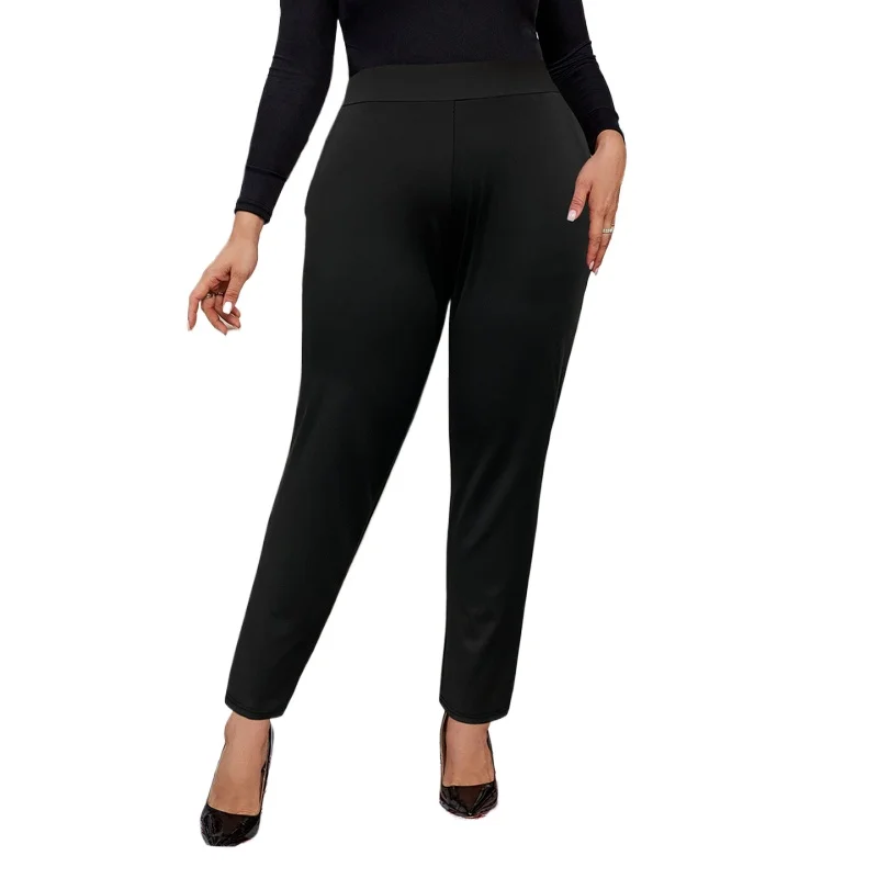 2025年ファッション スリムストレートパンツ レディース レギュラーウエスト ストレッチ 着痩せ効果 ブラック デイリー オフィス 通気性 パンツ