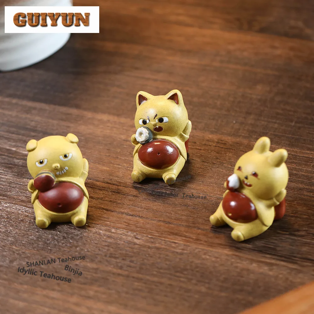 

Традиционная чайная фигурка из исинской фиолетовой глины: Кот, Свинья или Кролик — украшение для чайной церемонии, игрушка, статуэтка, подарок