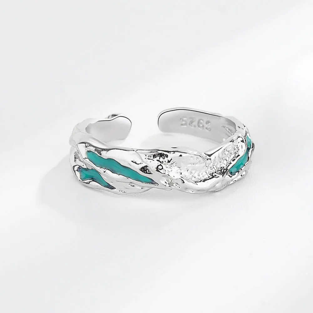Silver Color Green Drop Glaze Personality Resizable Opening Ring For Women Fashion Luxury Jewelry Accessorize