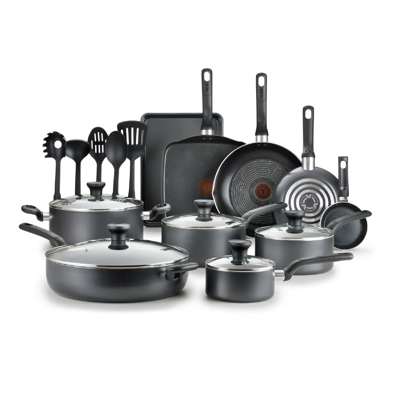 Easy Care, juego de utensilios de cocina antiadherentes para ollas y sartenes de 20 piezas, gris