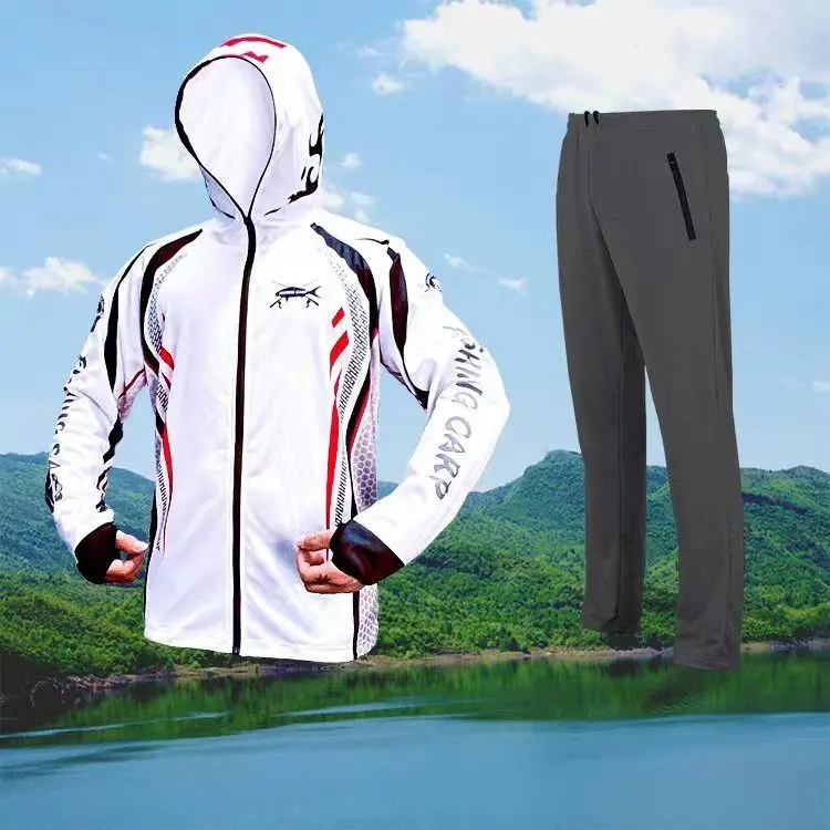 

Outdoor Sunscreen Fishing Clothing Men's Summer Thin Ice Silk Breathable Quick-drying Shirts UV Protection Hooded Fishing Suits