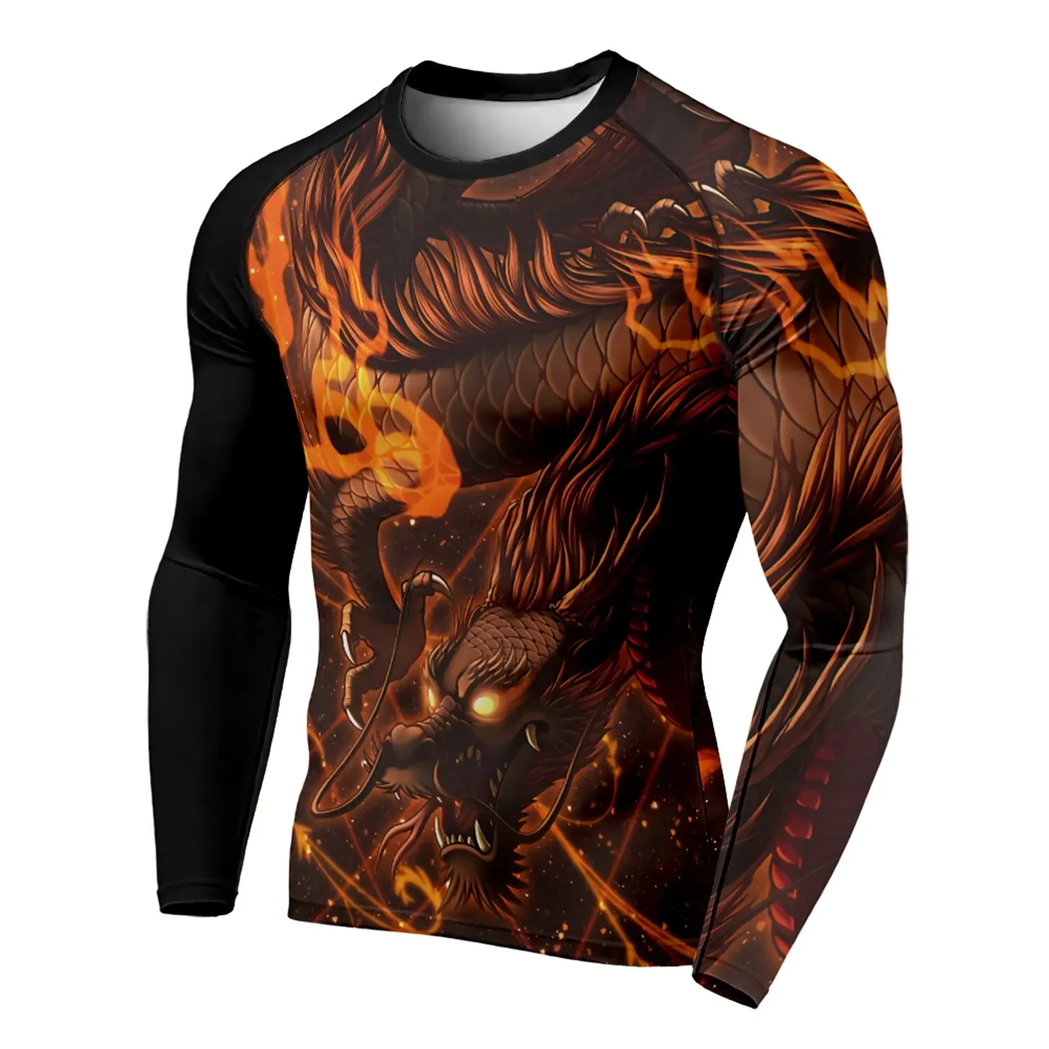 Camiseta de manga larga para hombre con estampado 3D de dragón, camiseta de cuello redondo para primavera y otoño, jersey informal de gran tamaño