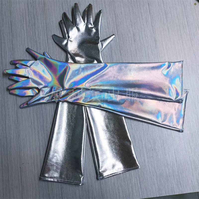 Radiación larga plateada con guantes elásticos, accesorios de ropa para discoteca, Bar de baile, accesorios de mano para fotografía