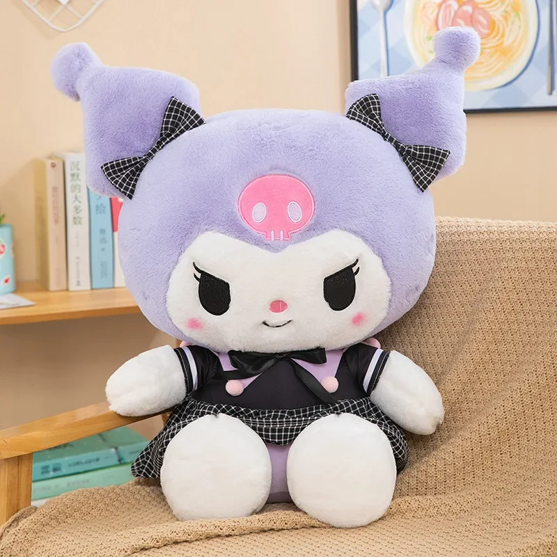 Sanrio Kuromi Plush Toys Kawaii Anime Plushie Dolls Plaid Skirt Kuromi 35-85cm Soft Stuffed Pillow Christmas Gifts for Childrens