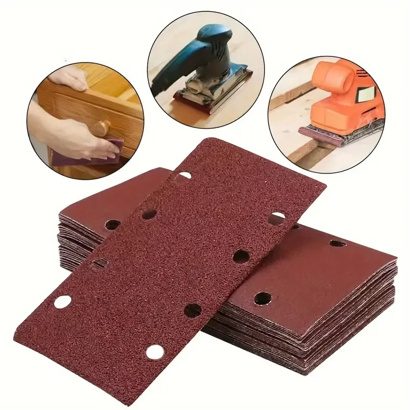 50Pcs 8 Holes Flocked Sandpaper 185*93mm Self Adhesive Assorted Grit 80-400 For Air Grinder Polishing