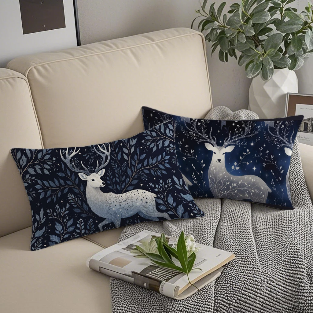 Winter Star Deer Pillow Covers Suitable For Sofa Bedroom Car Pillow Cover Cushion Rectangular Back Cushion
