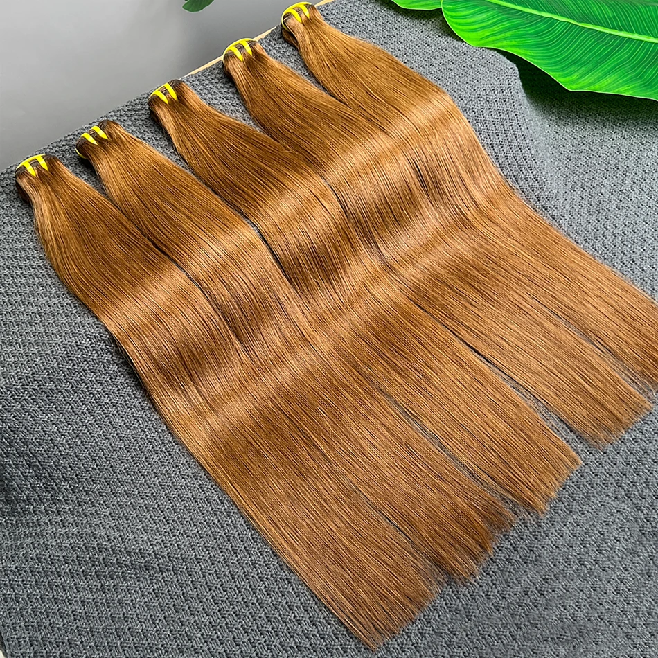 # 4 حزم من شعر طبيعي مفرود باللون البني الداكن لحمة مزدوجة 100% نسج على شكل شعر فيتنامي 100 جرام حزمة للبيع