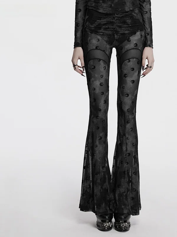 

Gothic Style Hollow out Print Flared Pants Tight Casual Long Trousers Unique Design Women's Fashion PUNK RAVE Asymmetric Zipp...