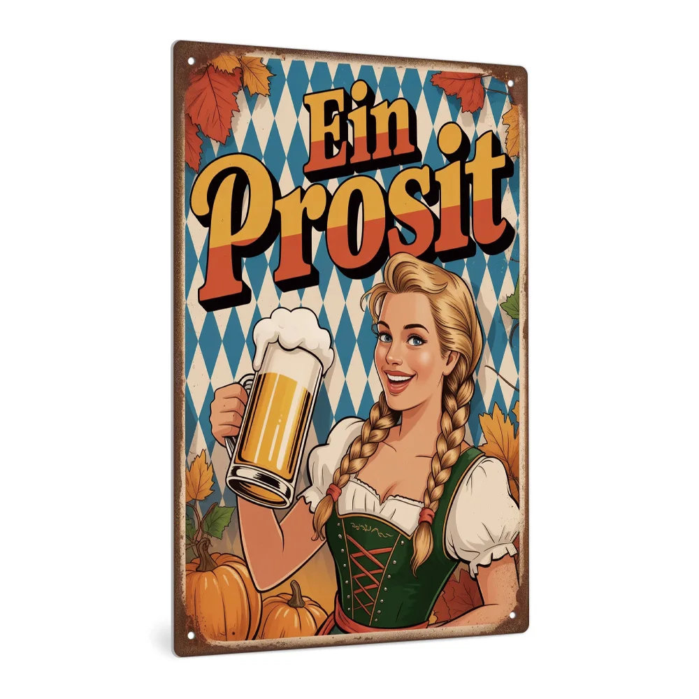 Putuo Decor 1pc German Vintage Metal Tin Sign, Ein Prosit, Wall Art Decor for Home Oktoberfest Party, Gift