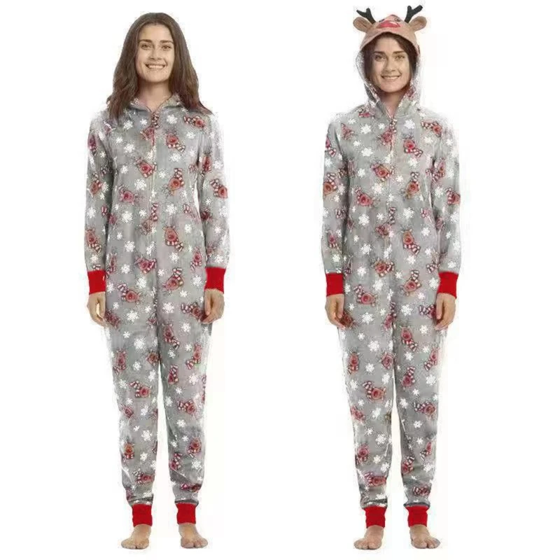 Familie voor Pyjama's Leuke Elandengewei Capuchon Kerst Rits Jumpsuit Romp