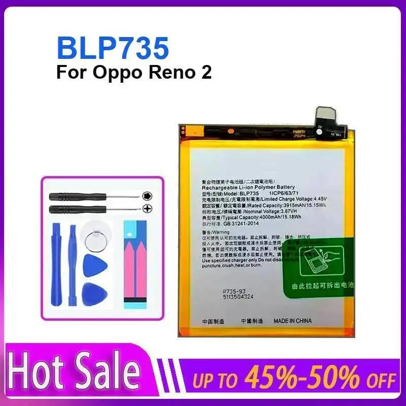 BLP735 4000Mah para bateria de celular Oppo Reno 2 de alta capacidade