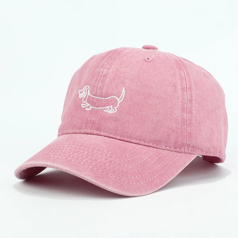 Hund gemusterte bestickte Baseballkappe Männer Frauen Vintage gewaschene Baumwolle Hip Hop Streetwear Sonnenhüte – Detail 5
