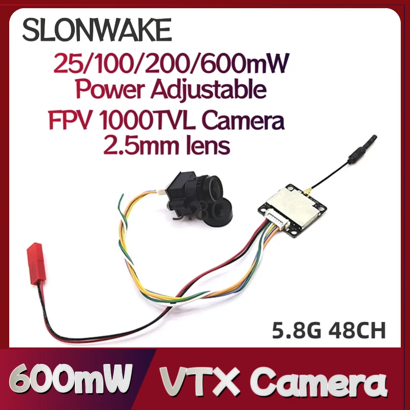 

SLONWAKE 5.8G Module 48CH 600mW Power VTX Transmitter 1000TVL 135°FOV 2.5mm lens Camera for RC FPV Long Range Fixed-wing Drones.