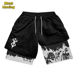 1PC Men's Beach Pants Summer Shorts 2 in 1 Berserk Guts 3D Quick Dry Short Running Training Jogger Fitness Gym Sport