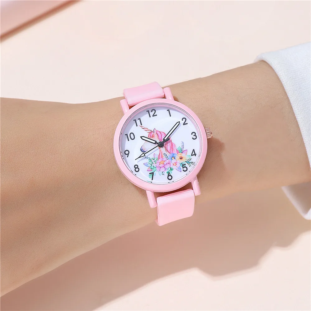 4pcs/set cute pink silicone band unicorn Children\'s watch