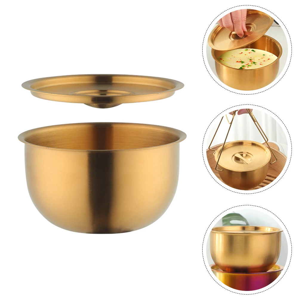 

1pc Stainless Steel Steaming Bowl Thickened Soup Bowl Lid Noodles Storage Multi-Function Container Home Hotel Restaurant