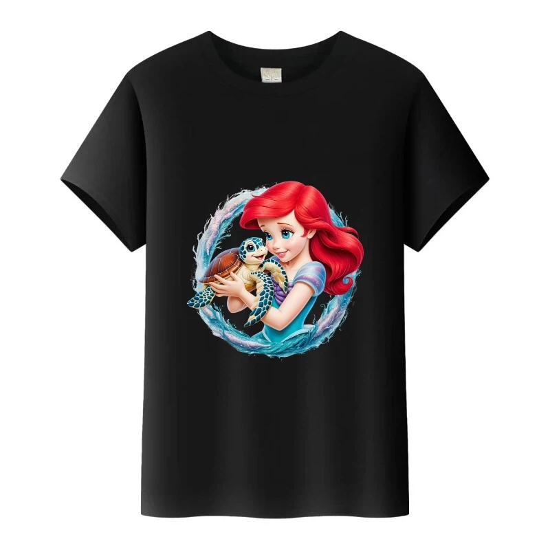 

Disney The Little Mermaid Princess Cartoon Girls Tees O-Neck Oversized Tops Women Clothing Blouses Ladies T-Shirt Summer Tshirt