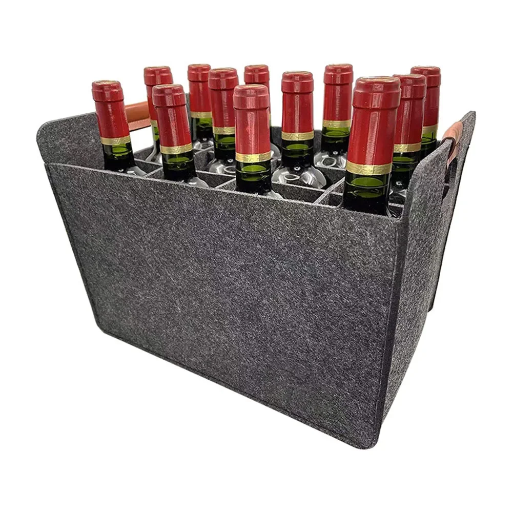 

Felt Wine Storage Bag Folding Handbag Reusable Champagne Bottle Beverage Storage Box Basket Outdoor Camping Supplies