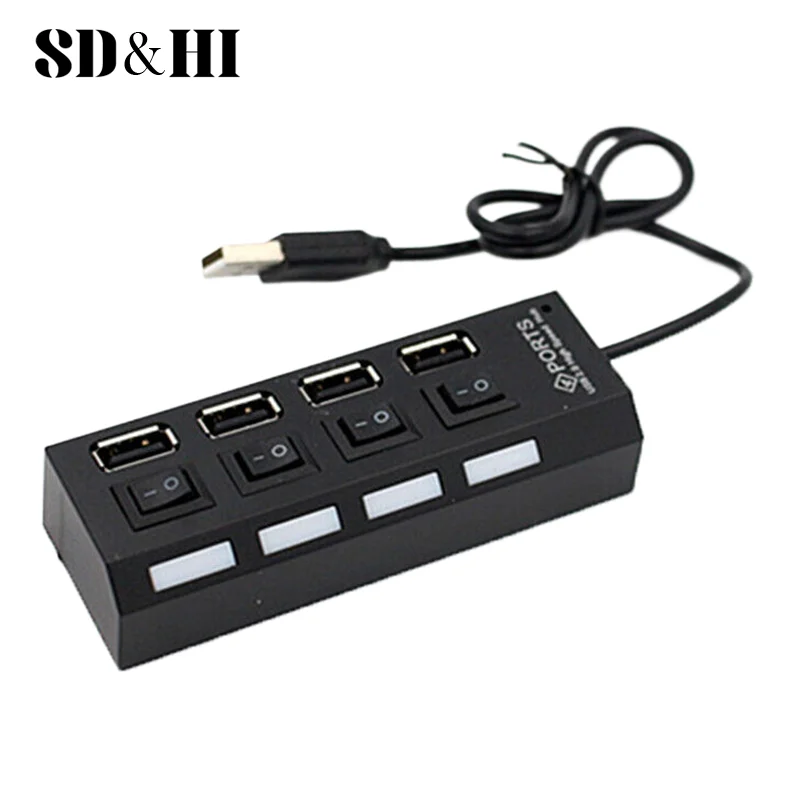 1PCS 4-port USB Hub One To Four Splitter Hub Plug And Play Independent Switch Small Socket Hub USB 4-port Splitter For Laptops