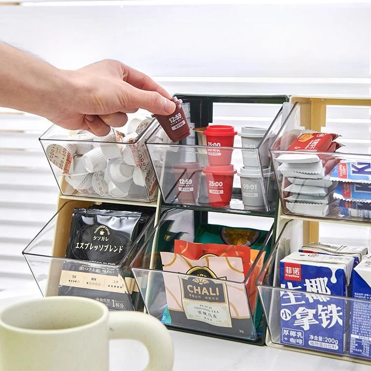 Acrylic Office Desk Tea Water Room Storage Box Coffee Capsule Instant Milk Tea Organizer Rack Transparent Plastic Storage Con...