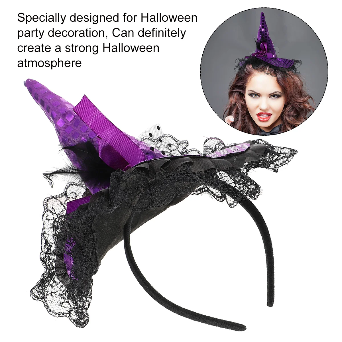 2 stuks Halloween heksenhoed haar hoepel kostuum accessoires lichtgewicht hoofdband partij haaraccessoires voor kinderen volwassenen