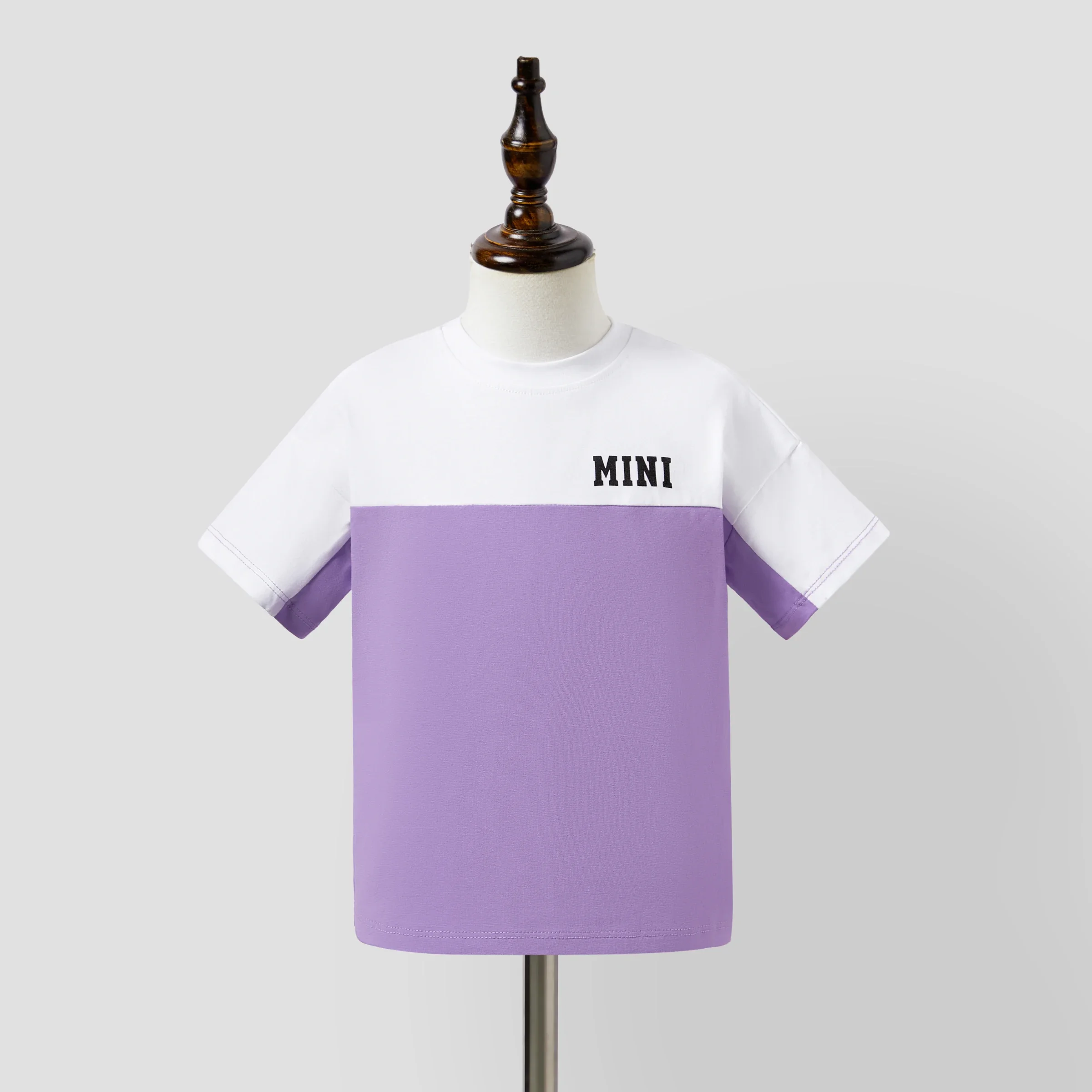 PatPat Family Matching Purple Colorblock T-shirt and Button Ruffle Sleeves Spliced Mesh Dress Sets Suitable for Summer Season