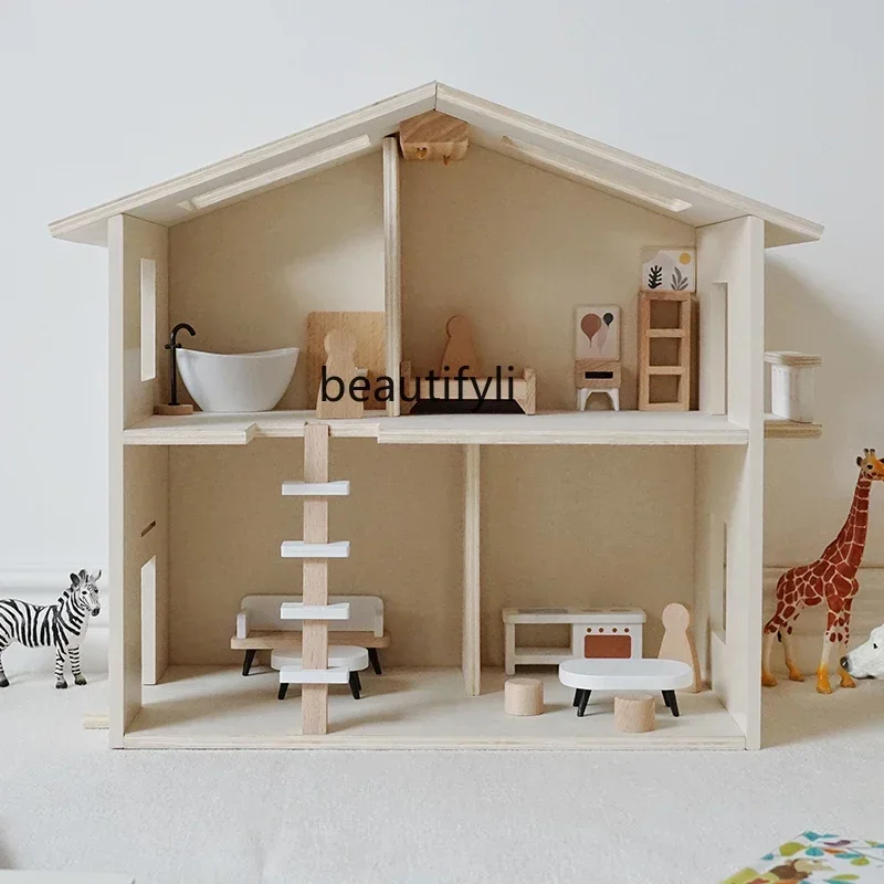 Cabin Girl Doll House Room Furniture Wooden Playhouse Princess Villa House Toys