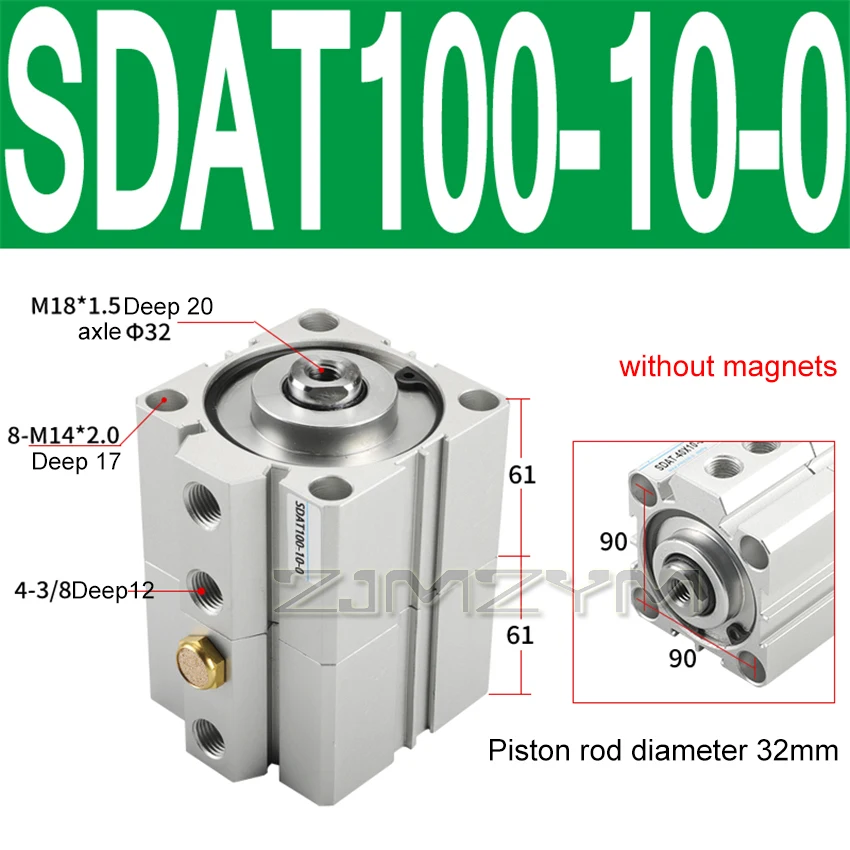 SDAT100-10/15/20/25/30/40/50-0 Duplex Type Double Acting Pneumatic Compact Air Cylinder Multi Position Air Cylinder 100mm Bore