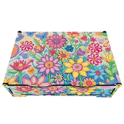 Creative Flower Floral Rectangular Shaped Wood Large Capacity Diamond Painting Storage Dressing Case Jewelry Box 20x15x5CM