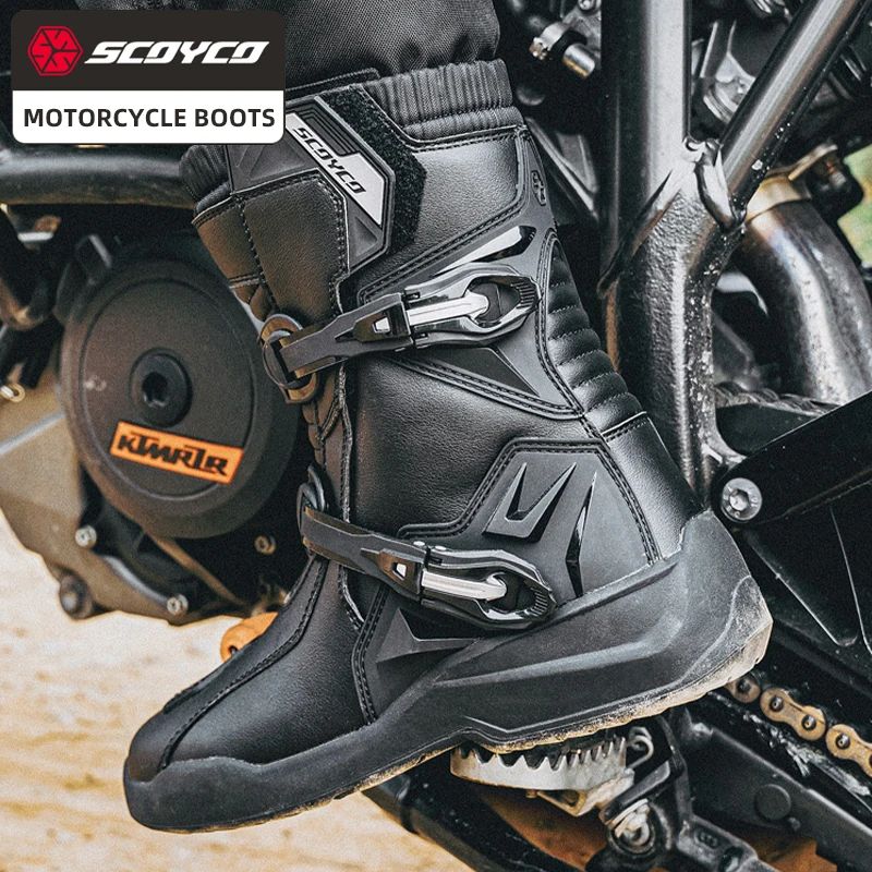 SCOYCO MT038 Motorcycle mid-tube boots riding boots leather TPU protective shell high-tube Protector shoes riding equipment